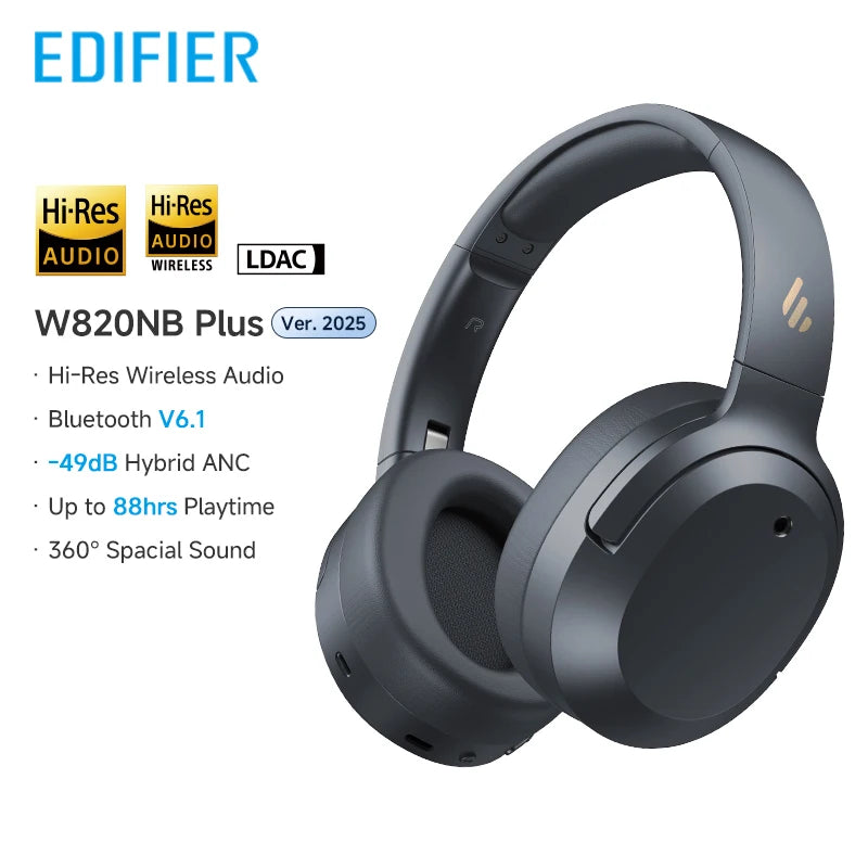 W820NB Plus(2025 Ver.) ANC Wireless Headphone Bluetooth 6.1 Over-Ear Headset -49Db Noise Canelling Earphone Hi-Res Audio