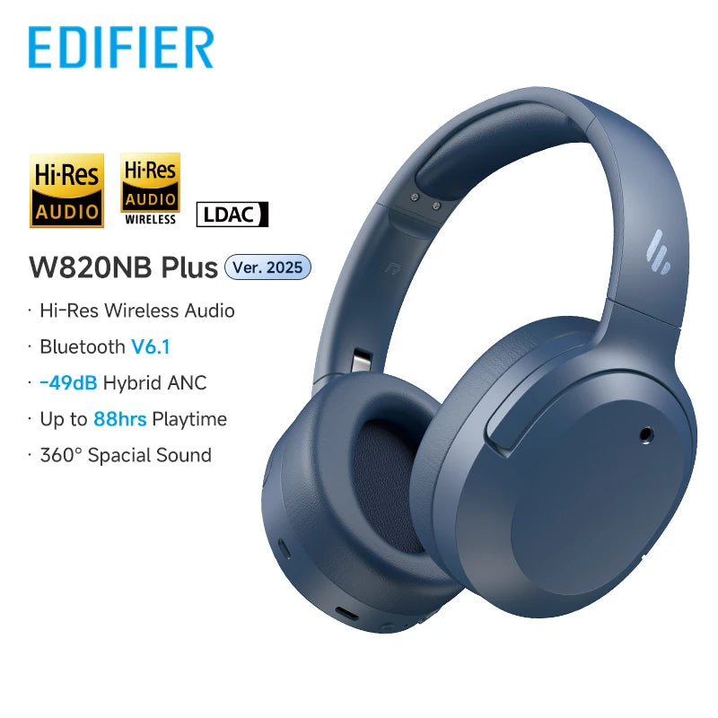 W820NB Plus(2025 Ver.) ANC Wireless Headphone Bluetooth 6.1 Over-Ear Headset -49Db Noise Canelling Earphone Hi-Res Audio