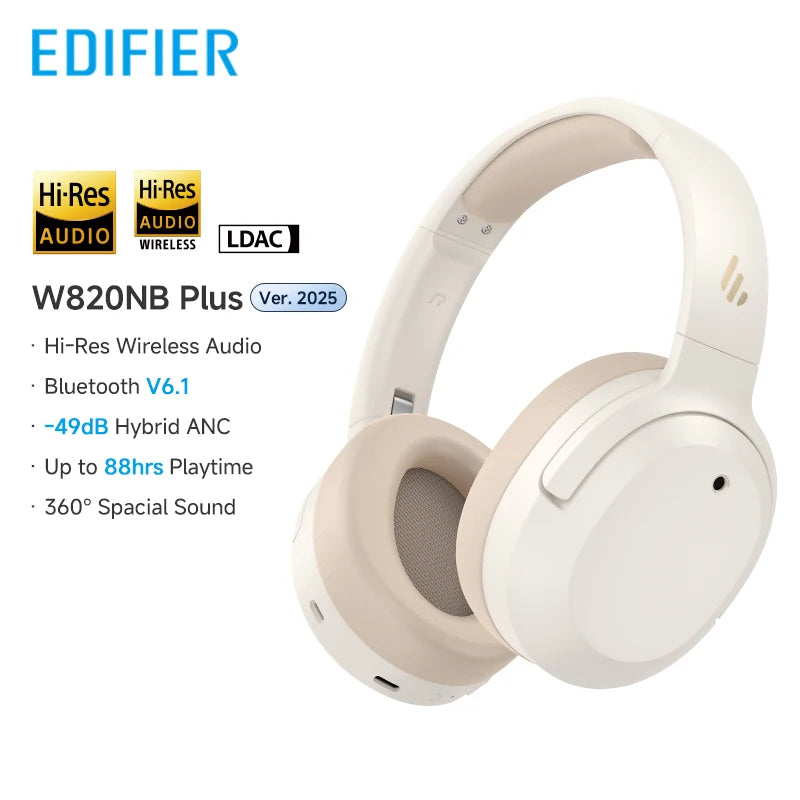 W820NB Plus(2025 Ver.) ANC Wireless Headphone Bluetooth 6.1 Over-Ear Headset -49Db Noise Canelling Earphone Hi-Res Audio