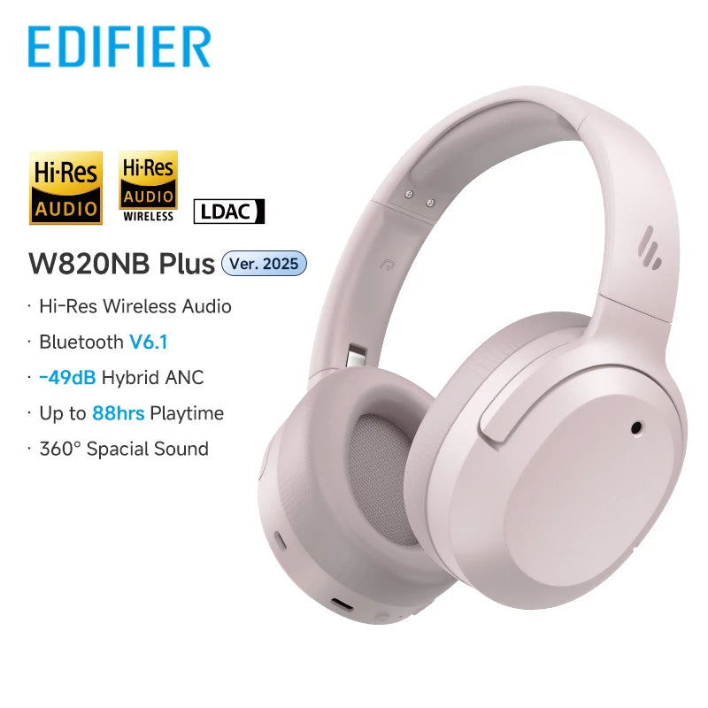 W820NB Plus(2025 Ver.) ANC Wireless Headphone Bluetooth 6.1 Over-Ear Headset -49Db Noise Canelling Earphone Hi-Res Audio